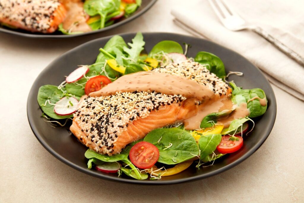 Sesame Crusted Salmon with Roasted Sesame Dressing