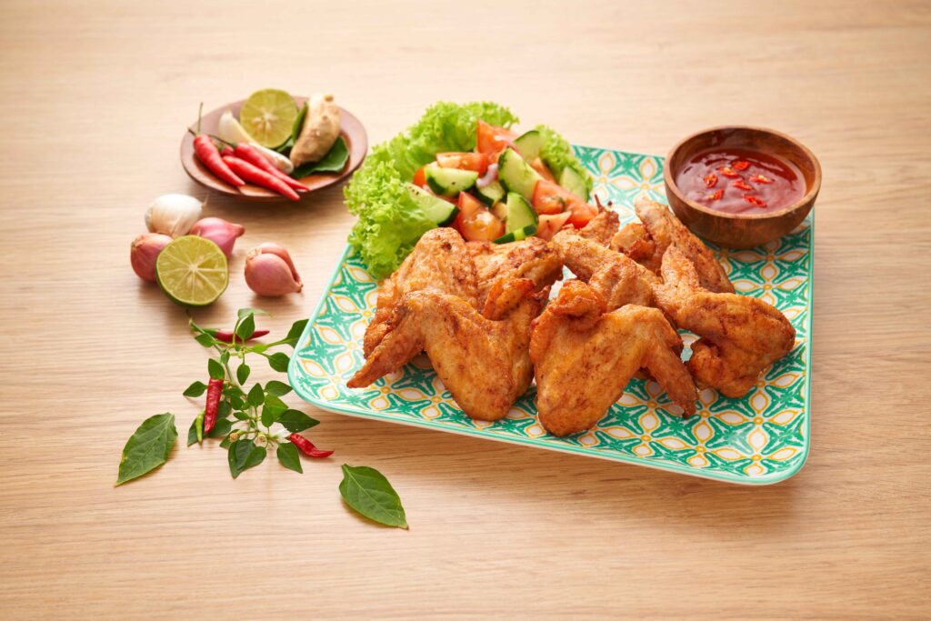 TomYam Fried Chicken with salad