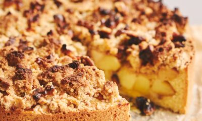 apple pie topped with crumble roasted nuts